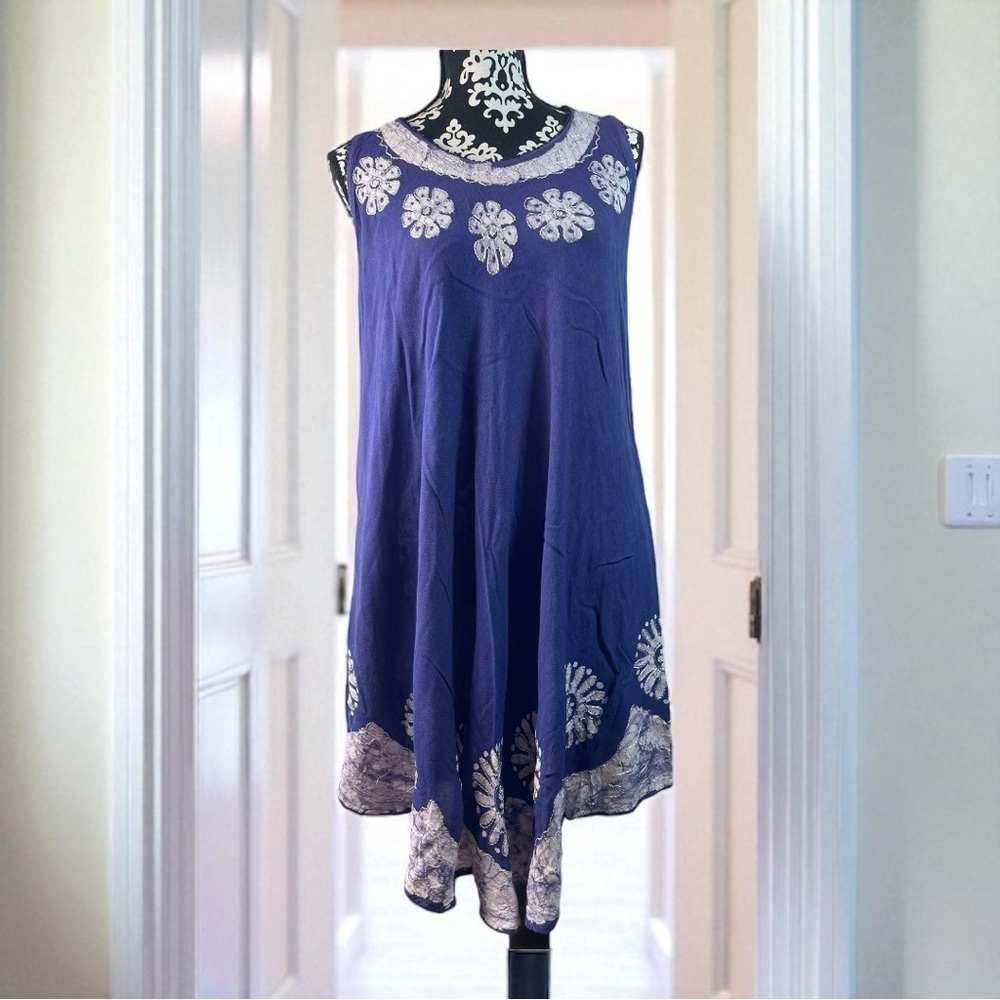 True Rock Purple Floral Embroidered Sleeveless Shift Dress Boho One Size - Picture 1 of 9